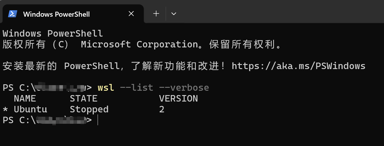 WSL2安装确认:VERSION列显示2即成功