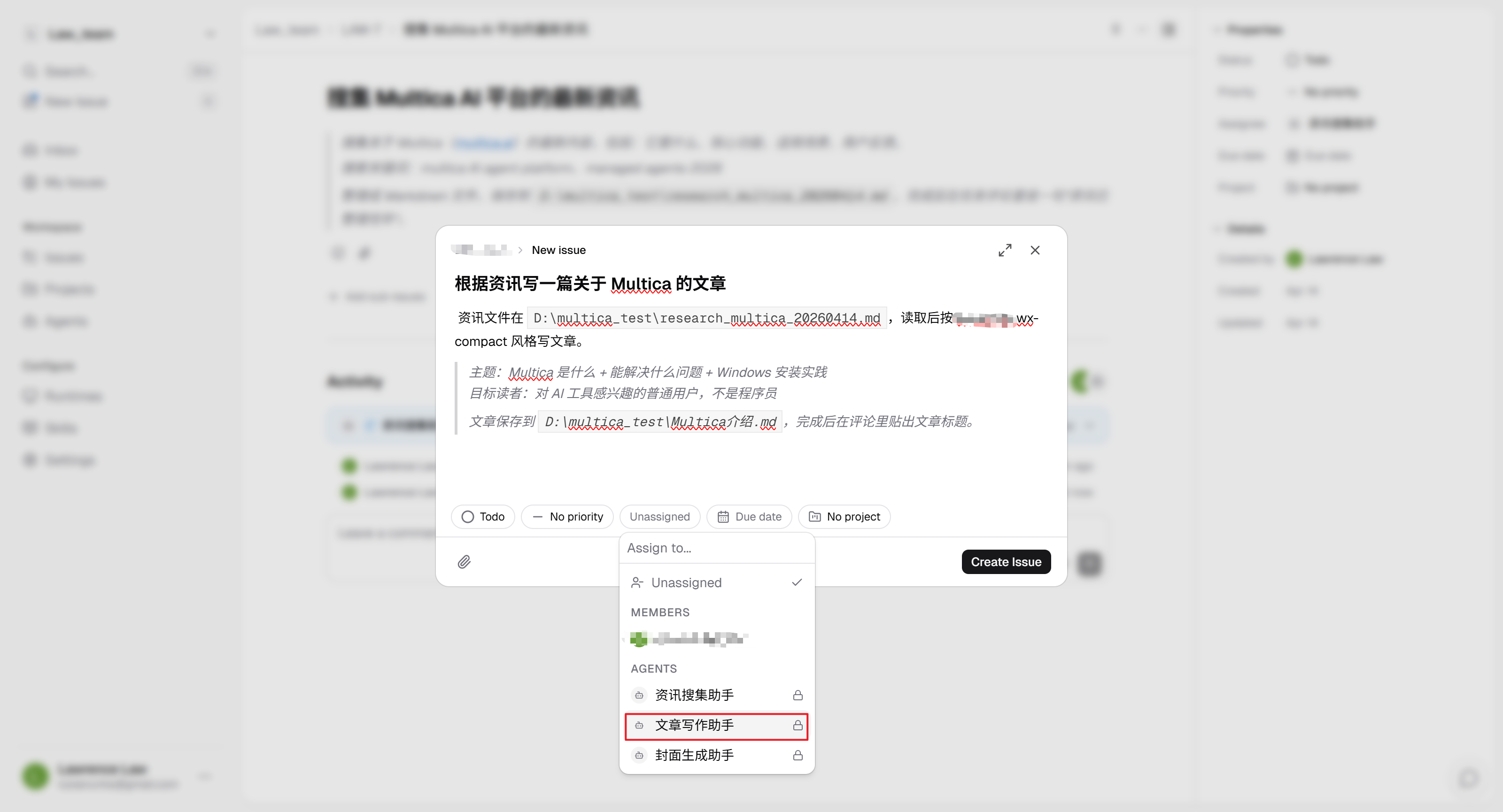 将Issue分配给文章写作助手